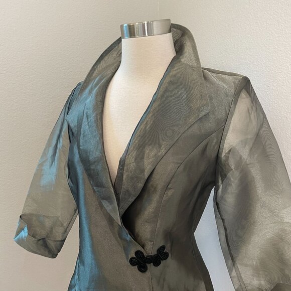 Alex Evenings Womens Small Green Organza Jacket 3/4 Sleeve Party Formal - Picture 2 of 11